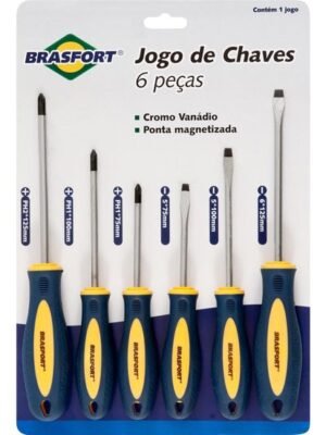 Jogo de chaves de fenda/Phillips com 6 peças Brasfort