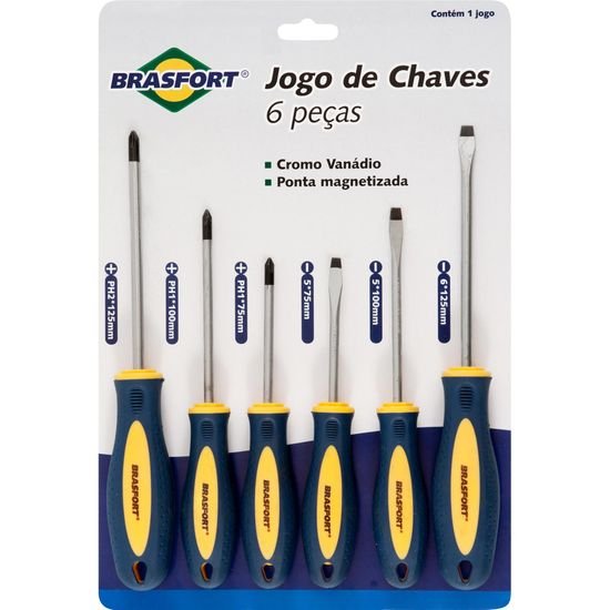 Jogo de chaves de fenda/Phillips com 6 peças Brasfort