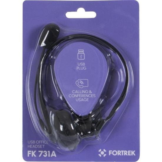 Headset office fortrek FK 731A USB preto