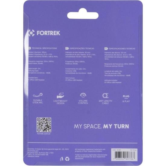 Headset office fortrek FK 731A USB preto