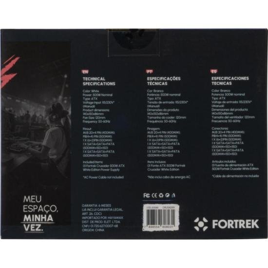 Fonte Gamer ATX Fortrek Crusader 500W Branca