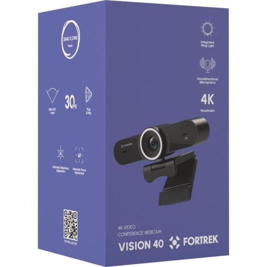 Webcam Vision 40 Fortrek 4K Ultra HD Com Ring Light Para Videochamadas